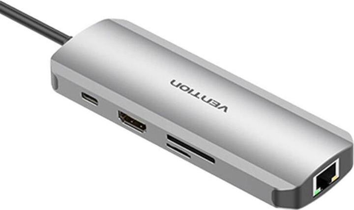 Image du produit Vention Station d'accueil USB-C vers HDMI, 3x USB3.0, RJ45, SD, TF, PD 0.15m TOKHB (gris) (USB-C, 4 Ports)