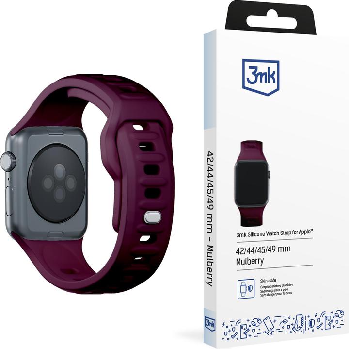 Actual product image 3MK Silicone Watch Strap ciemnofioletowy /mulberry dla Apple Watch 42/44/45/49mm (Stainless steel, Silicone)