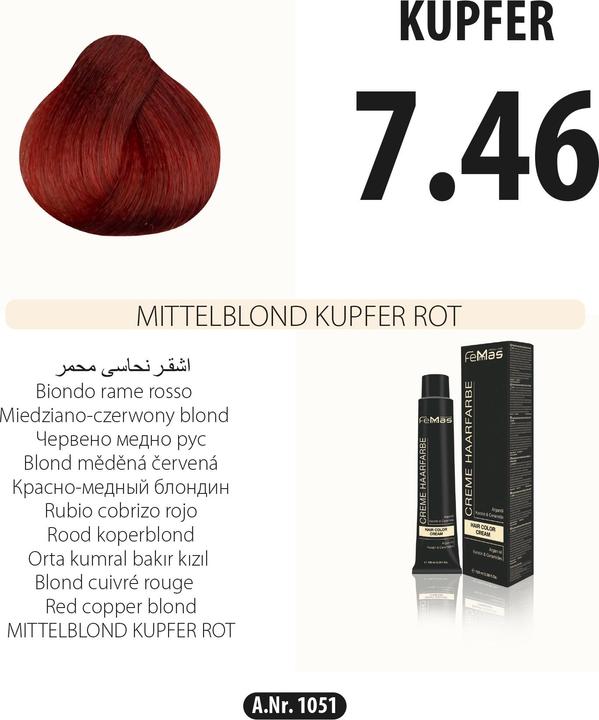 Produktbild FemMas 7.46) Haarfarbe Mittelblond Kupfer Rot 100ml (Kupfer Rot)