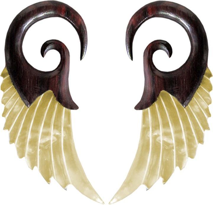 Star Piercing Ohrgewicht Haken Falke Perlmutt Flügel aus Narra Holz (2Stk) (ohne Messing, Organisch, Mineralisch)
