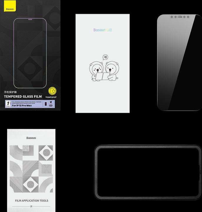 Actual product image Baseus 0.3mm Full-Coverage Privacy Protection Crystal Tempered Glass Screen Protector with Dust Filter for (1 Piece, Apple iPhone 12 Pro Max)