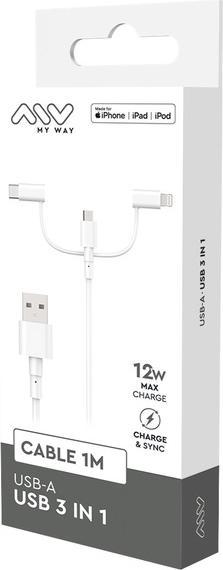 Immagine prodotto My Way Cavo Myway 3 En 1 Ingresso USB A (1 m, USB 2.0, 12 W)