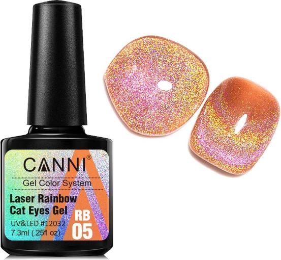 Canni Gellack Laser Rainbow Cat Eyes RB05 (Orange-Pink Glitzer, Gel-Effekt Nagellack)