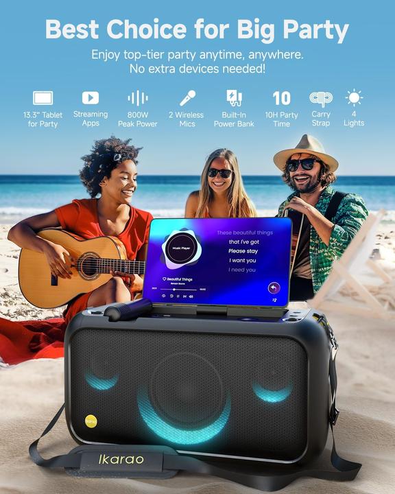 Actual product image Ikarao Break X1 Karaoke-Maschine mit Bildschirm und Mikrofonen