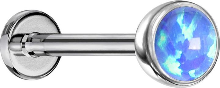 Actual product image Star Piercing Micro Threadless Labret silver hemisphere with opal blue (without brass, Titanium G23)