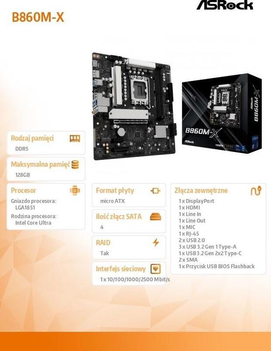 Produktbild AsRock B860M-X (Socket S1, Intel B860, mATX)