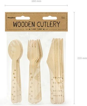 Produktbild Partydeco Besteck aus Holz - Goldene Sterne (18St.) (18 x)