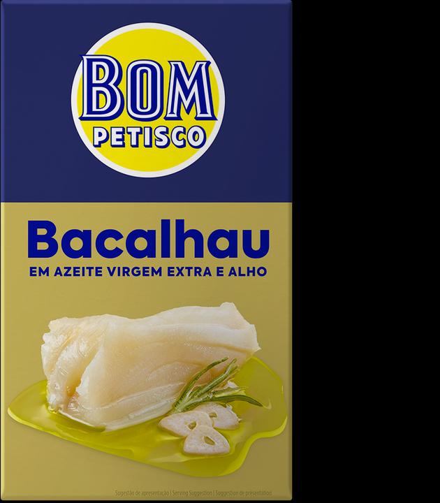Bom Petisco Cabillaud Extra Huile d'olive vierge et ail (120 g)