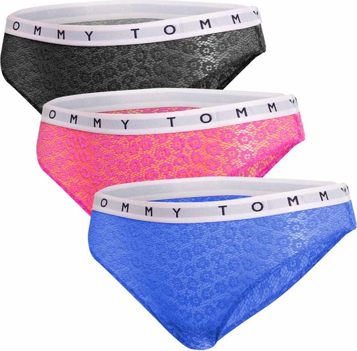 Tommy Hilfiger Damen 3P Full Lace Bikini Style Unterwäsche, Pink Amour/Deep Sky Blue/Black, S (S)