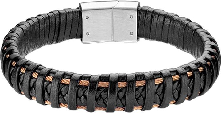 Star Piercing Lederarmband schwarz mit zwei Bänder rosegold (21.60 cm, ohne Messing, Chirurgenstahl 316L, Leder)