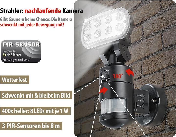 Image du produit VisorTech Caméra de surveillance avec projecteur LED et détecteur de mouvement (640 x 480 pixels)