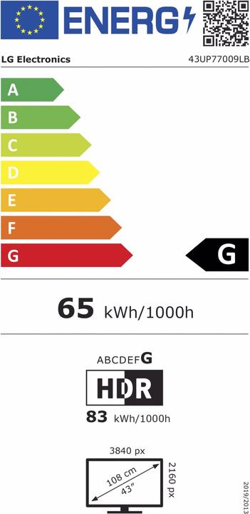 Energie-Label LG 43UP77009LB (43", LCD, 4K, 2021)