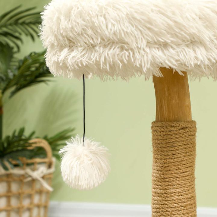 Produktbild PawHut Kratzbaum Birnbaumholz, Polyester Weiss (61.50 cm, Weiss+Naturholz)