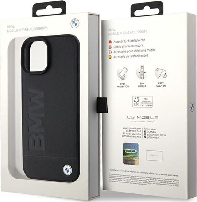 Image du produit BMW BMHCP15SSLLBK iPhone 15 6.1" czarny/black Tampon en cuir chaud (Apple iPhone 15)