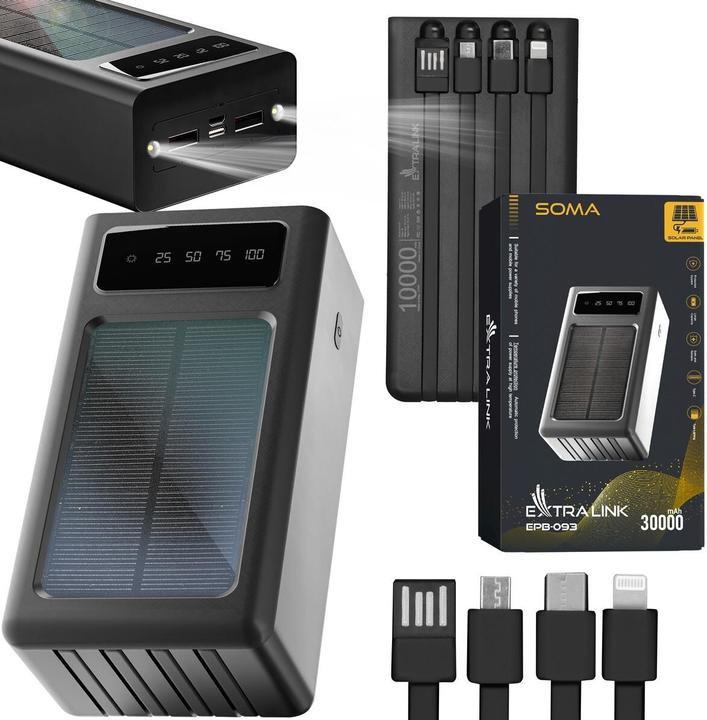 Produktbild Extralink EPB-093 30000mAh Czarny | Powerbank | Solar Power bank, USB-C (30000 mAh, 10 W, 111 Wh)