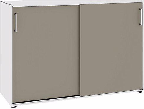 Actual product image Mauser Sliding door cupboard, 4 compartments, width 1155 mm, pure white / beige grey.