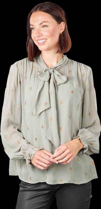 Scotch & Soda Embroidered Blouse Tie Neck Grey Sheer