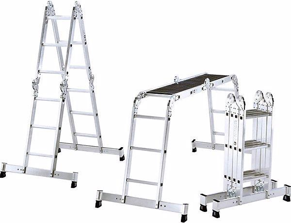 Produktbild Munk Vielzweckleiter 4-teilig mit nivello-Traverse und Holzbelag 2x3 + 2x4 Sprossen (Mehrzweckleiter, 420 cm)