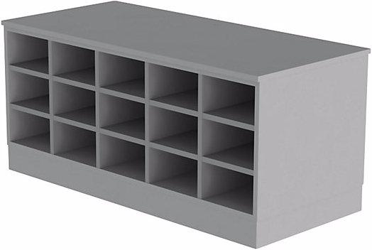 Actual product image kaiserkraft Sitover cloakroom bench, melamine, double sided, 2 x 15 compartments, length (136 cm, 62 cm)