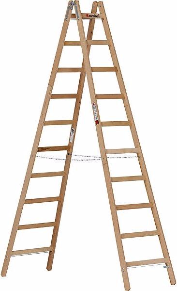 Actual product image Euroline Wooden rung ladder, with bucket hook, 2 x 10 rungs. (Stepladder, 200 cm)