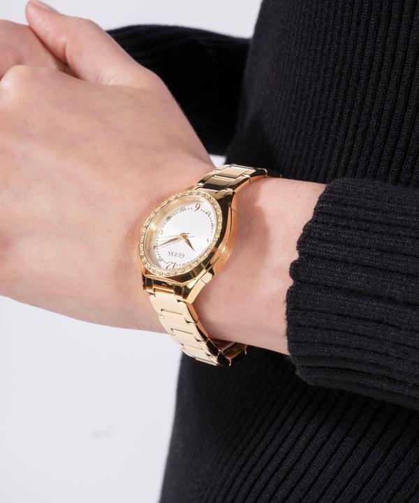 Actual product image Guess P GLD CS W/ CRYS / SUN WHT DL / P GLD BRCT Wristwatch (Watch with gemstone, 30 mm)