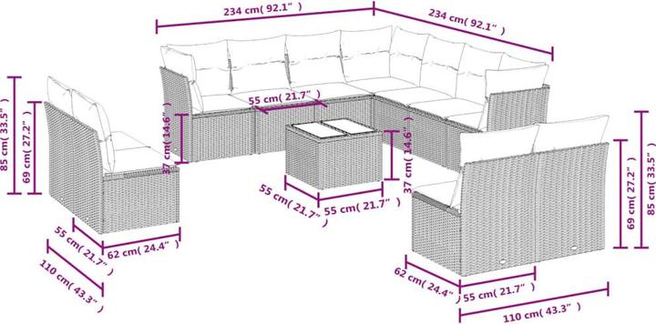 Produktbild VidaXL Gartenmöbel Sofa Garnitur Lounge Sitzgruppe 12-tlg. Braun Poly Rattan