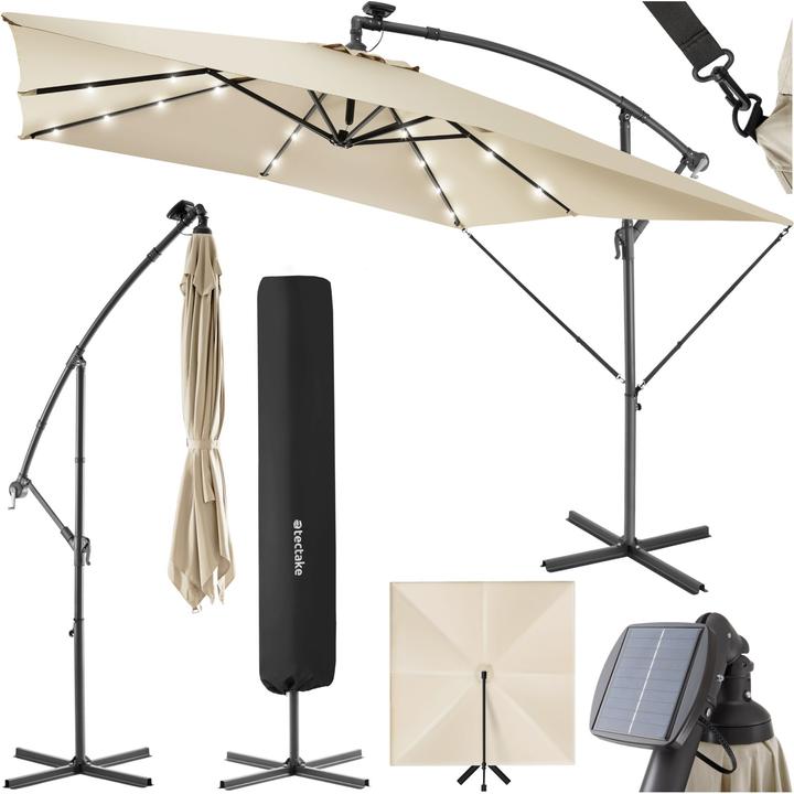 tectake Ombrellone Sunna LED-Solar con manovella 2,5 x 2,5 m (2.50 m)