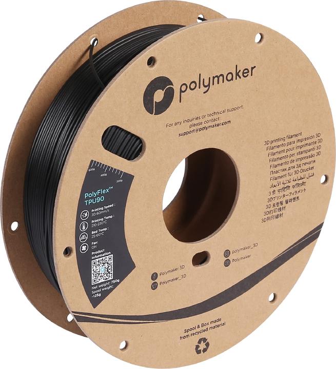 Image du produit Polymaker PolyFlex TPU-90A Noir-1.75mm-750g (TPU, 1.75 mm, 750 g, Noir)