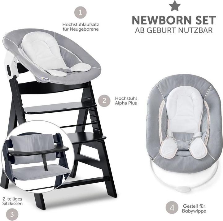 Immagine prodotto Hauck Hochstühle Alpha Plus Black 4-tlg. Newborn Set - Hochstuhl (Seggiolone)