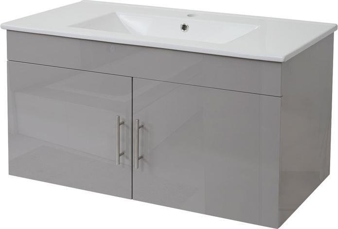 Mendler Lavabo + mobiletto, lavabo, lucido 90 cm - grigio