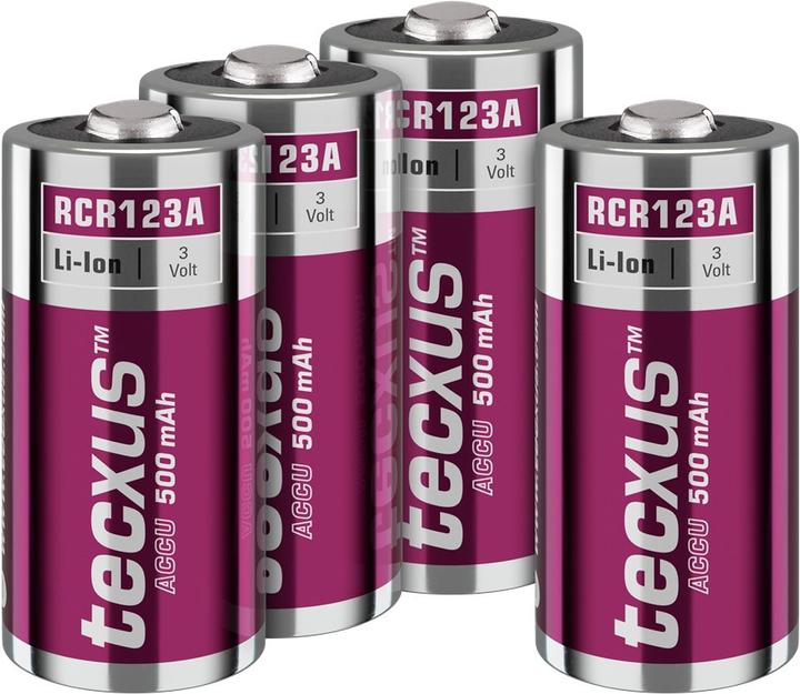 Tecxus RCR123 Akku - 500 mAh, 4 Stk. Karton (4 Stk., RCR123A, 500 mAh)