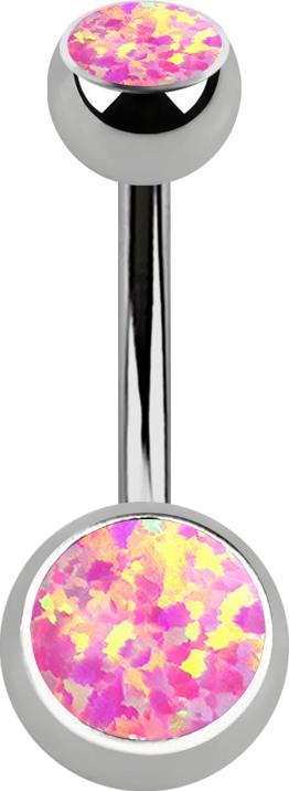 Star Piercing Banane silber mit zwei Kugeln Opal pink (ohne Messing, Titan G23)