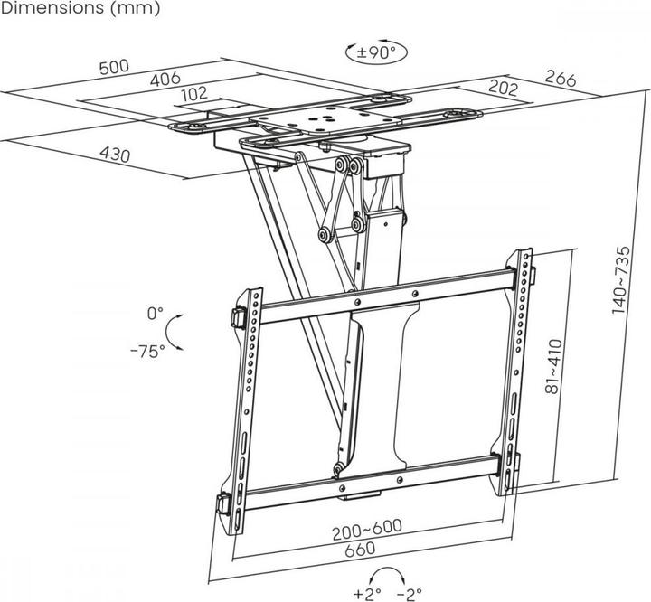 Immagine prodotto Maclean electric ceiling TV mount TUYA support max VESA 600x400 90st swivel remote (Soffitto, 75", 35 kg)