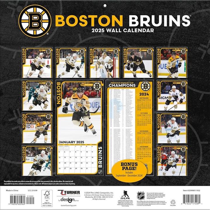 Actual product image NHL - Boston Bruins - 30.5 x 30.5 cm team wall calendar 2025 (30.5 x 30.5 cm, French, Italian, Spanish, German, English)