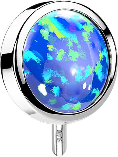 Produktbild Star Piercing Threadless Scheibe 14k weissgold front mit Opal blau (14k Gold, ohne Messing)