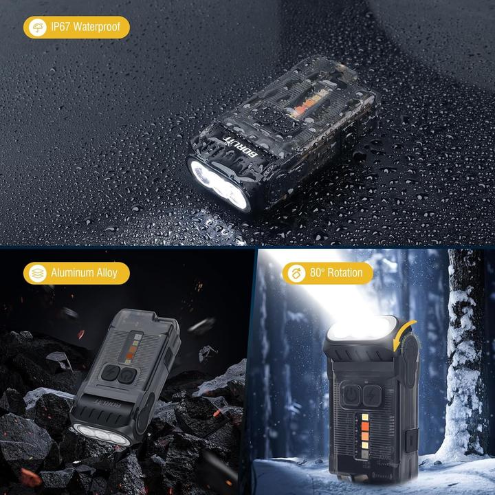 Produktbild Boruit V15 Mini Power Lampe - 80° drehbar - 1200 Lumen -10 Modi - Magnetische Basis (Schwarz)