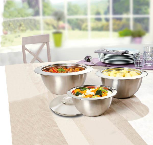 Produktbild Westfalia Thermoschüssel-Set, 6-teilig mit Deckel, 1L + 2L + 3L, Edelstahl
