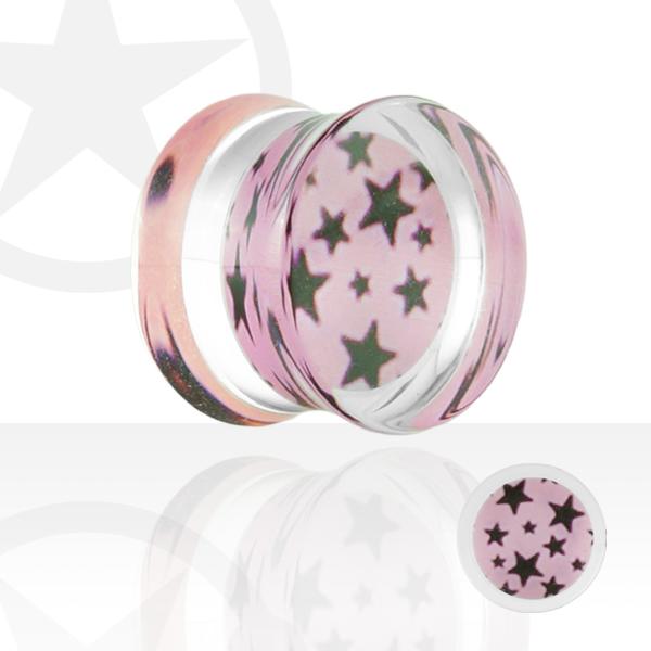 Produktbild Star Piercing Flared Plug mit Sternen pink (ohne Messing, Chirurgenstahl 316L)