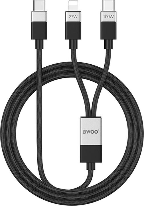 Image du produit Bwoo Brained 100W/27W 2 in 1 USB-C to USB-C and Lightning cable (USB 3.2 Gen 1)