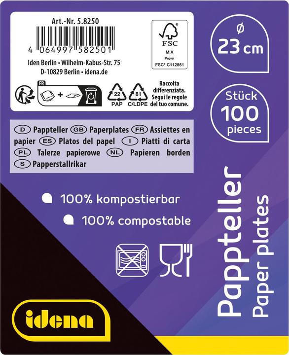 Energy Label Idena Party plate D23cm white 100s FSC mix (100 x)