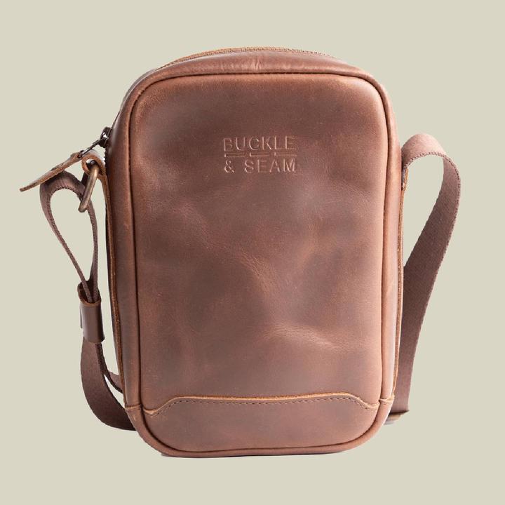 Buckle & Seam Leder Crossbody Bag Runner Braun/Blau