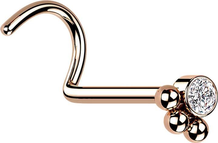 Star Piercing Nasenstecker gebogen rosegold Kristall mit drei Kugeln (Chirurgenstahl 316L)