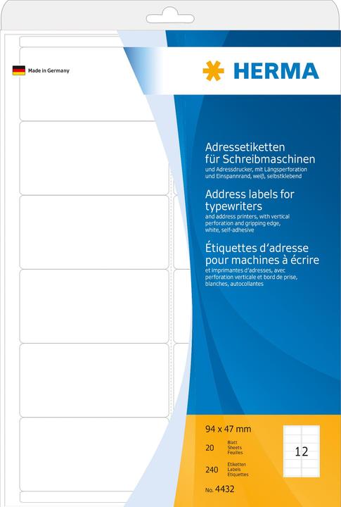 Produktbild HERMA Adressetiketten für Schreibmaschinen A4
