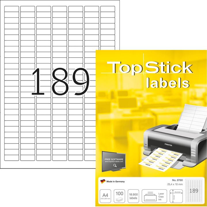 Actual product image TopStick Universal labels, 25.4 x 10 mm, 100 sheets white, self-adhesive, permanent adhesive