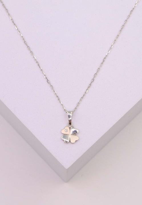 Immagine prodotto Muau Ciondolo con diamante a quadrifoglio in oro bianco 750 brillante H VS 0,01,00ct. 15x8mm (Bianco)