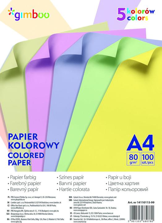 Produktbild Gimboo Farbpapier, a4, 100 blatt, 80 g/m?, 5 pastellfarben (80 g/m², 100 x)