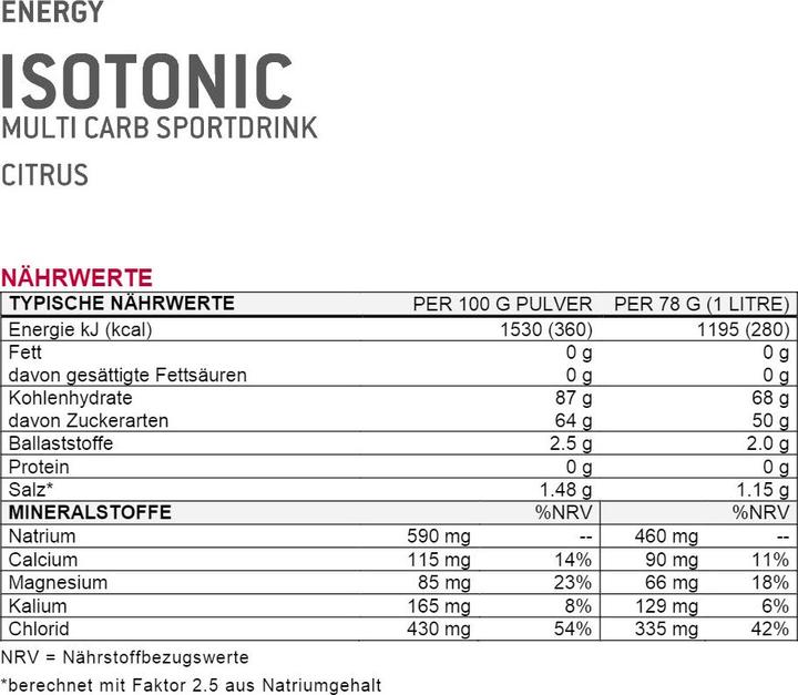 Nährwerte und Zutaten Sponser Isotonic (Blutorange, 1 Stk., 1000 g)