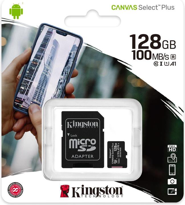 Image du produit Kingston Canvas Select Plus (128 Go, microSDXC, U1, UHS-I)
