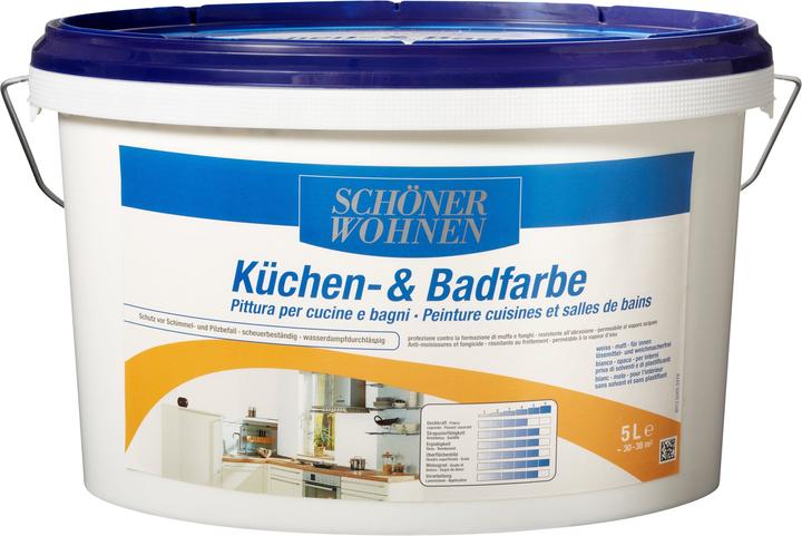 Image du produit Schöner Wohnen Peinture pour cuisine et salle de bain (Blanc, 5 l)