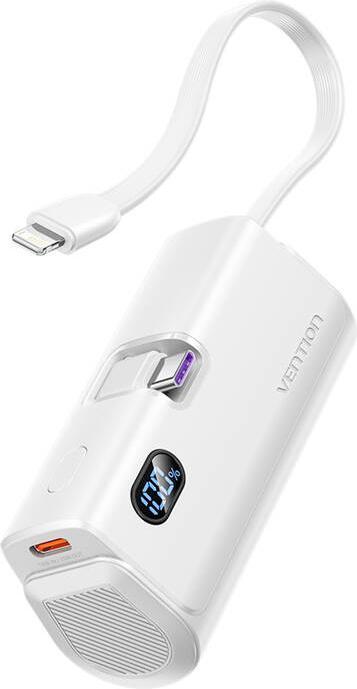 Actual product image Vention LED Display 4800mAh Power Bank (USB-C + Lightning + USB-C) 22.5W White Foldable USB-C Type (4800 mAh, 22.50 W, 17.76 Wh)